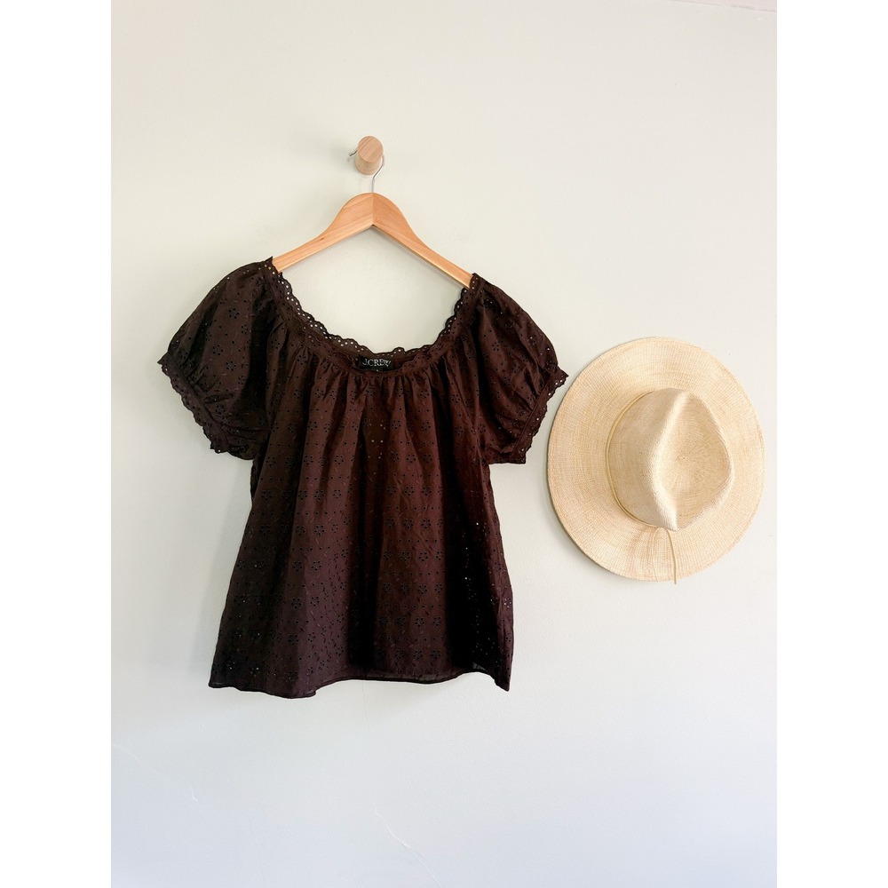 J.Crew | NWT Scallop-Trim Eyelet Top in Chocolate Berry Brown | Sz S